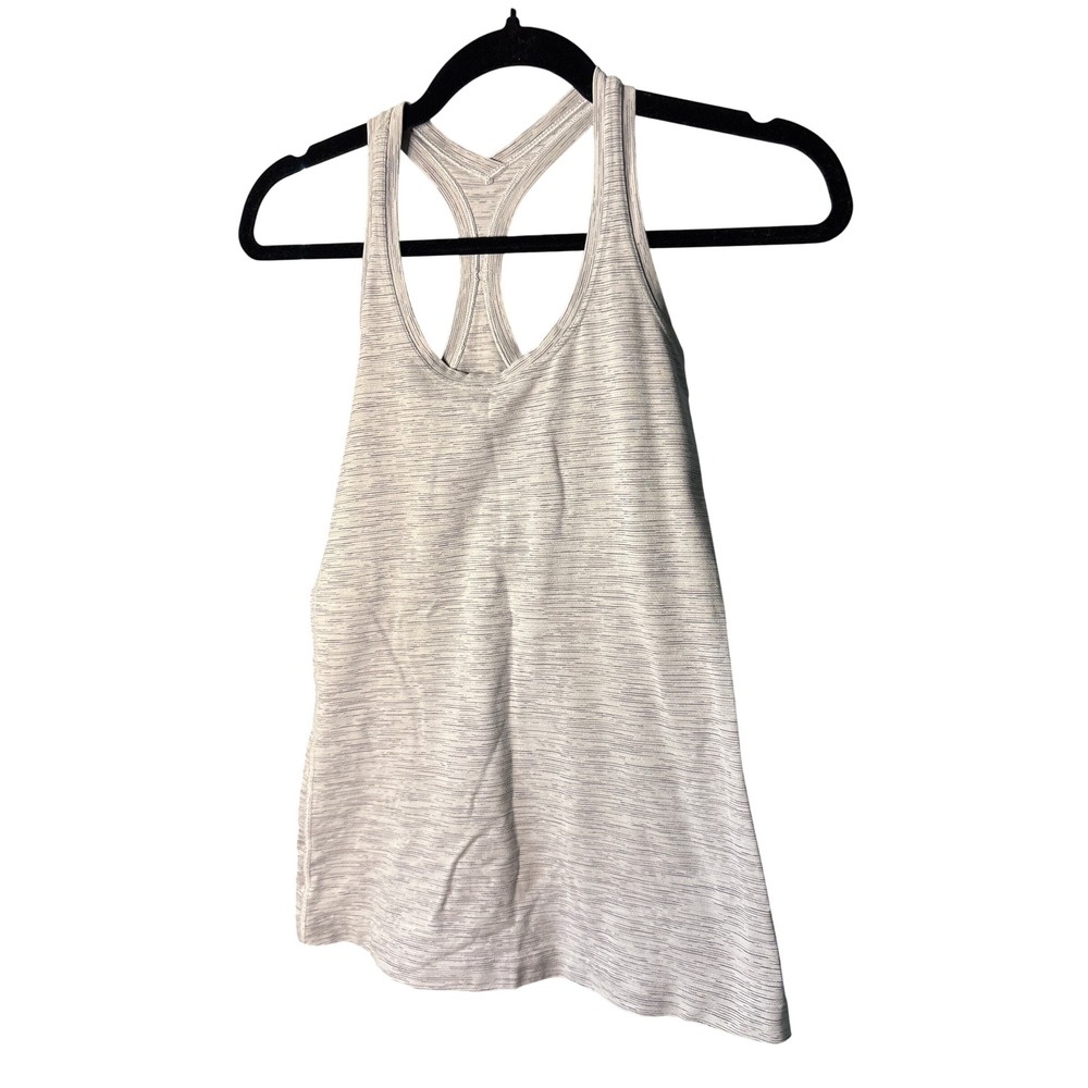 Lululemon Racerback Tank Top Light Grey White Space Dye Heathered Athletic Slim